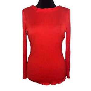 Women's Misook Coral Red Ribbed Long Sleeve Tee XL Stretch Soft